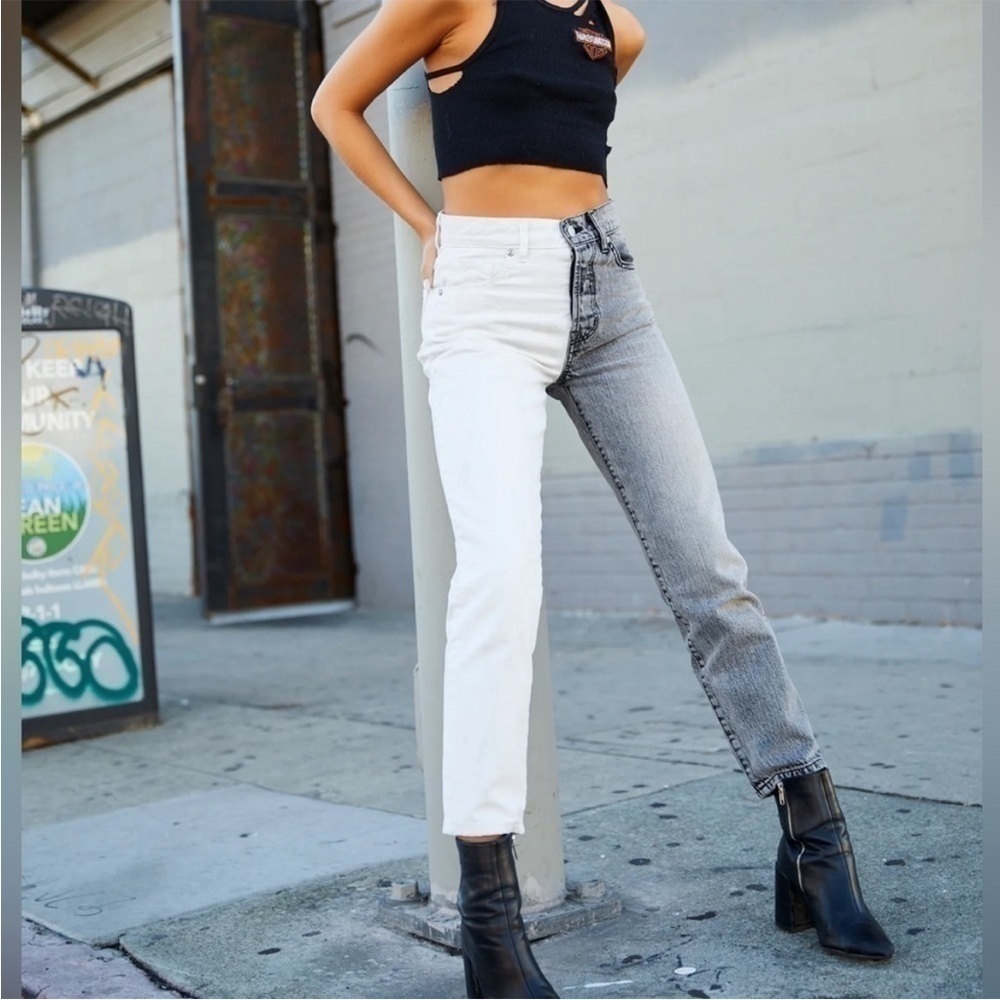 REVICE Sz 26 Contrast two toned tapered legs jeans White Black Gray - Picture 2 of 11